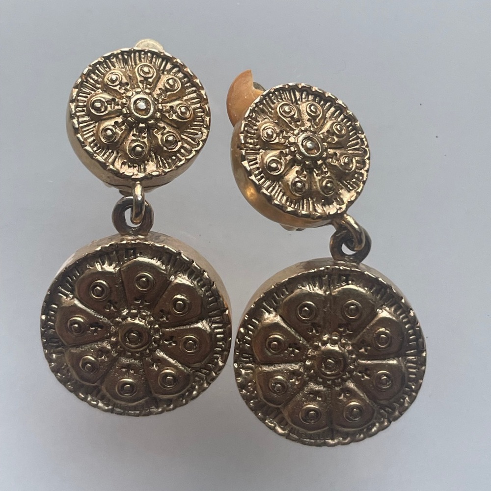 Vintage Gold Medallion Clip-On Earrings
